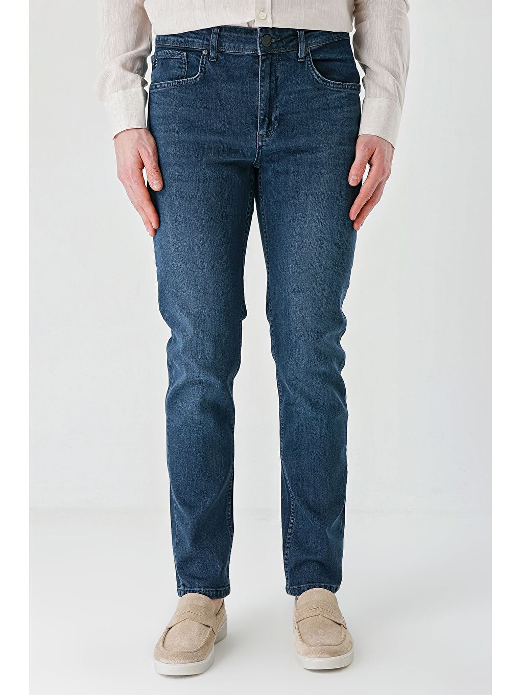 Lacivert Gabardin Pamuklu 5 Cepli Slim Fit Dar Kesim Casual Denim Pantolon 1023240153-1