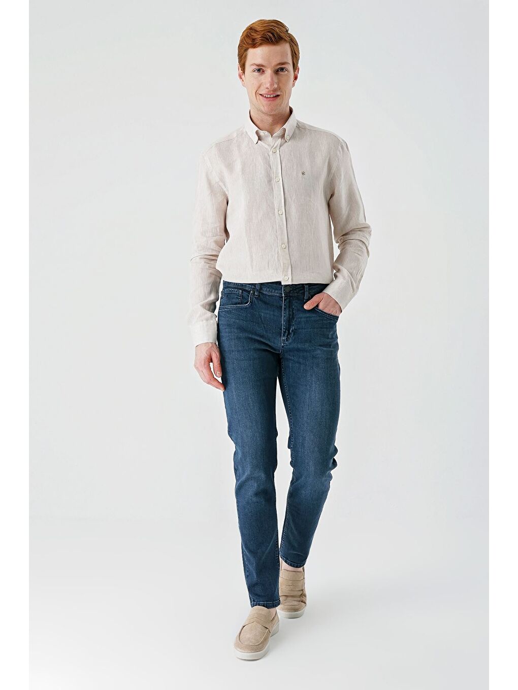 Lacivert Gabardin Pamuklu 5 Cepli Slim Fit Dar Kesim Casual Denim Pantolon 1023240153-2