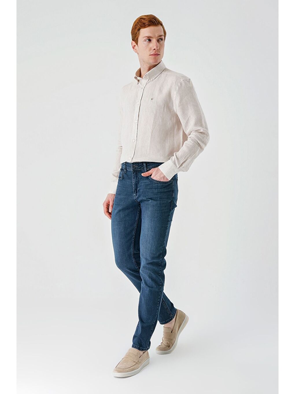 Lacivert Gabardin Pamuklu 5 Cepli Slim Fit Dar Kesim Casual Denim Pantolon 1023240153-3