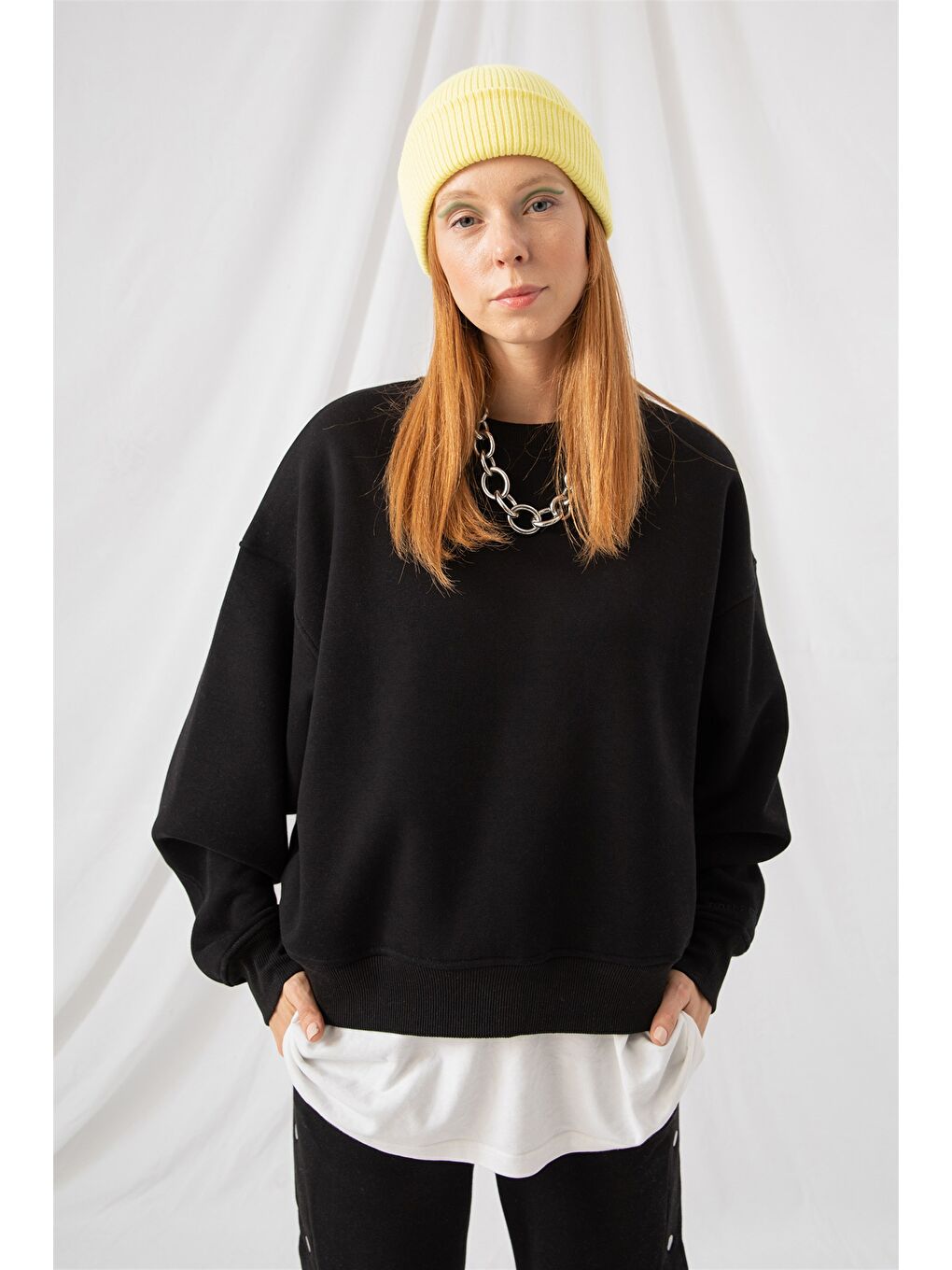 Kadın Vibe Oversize Siyah Sweatshirt
