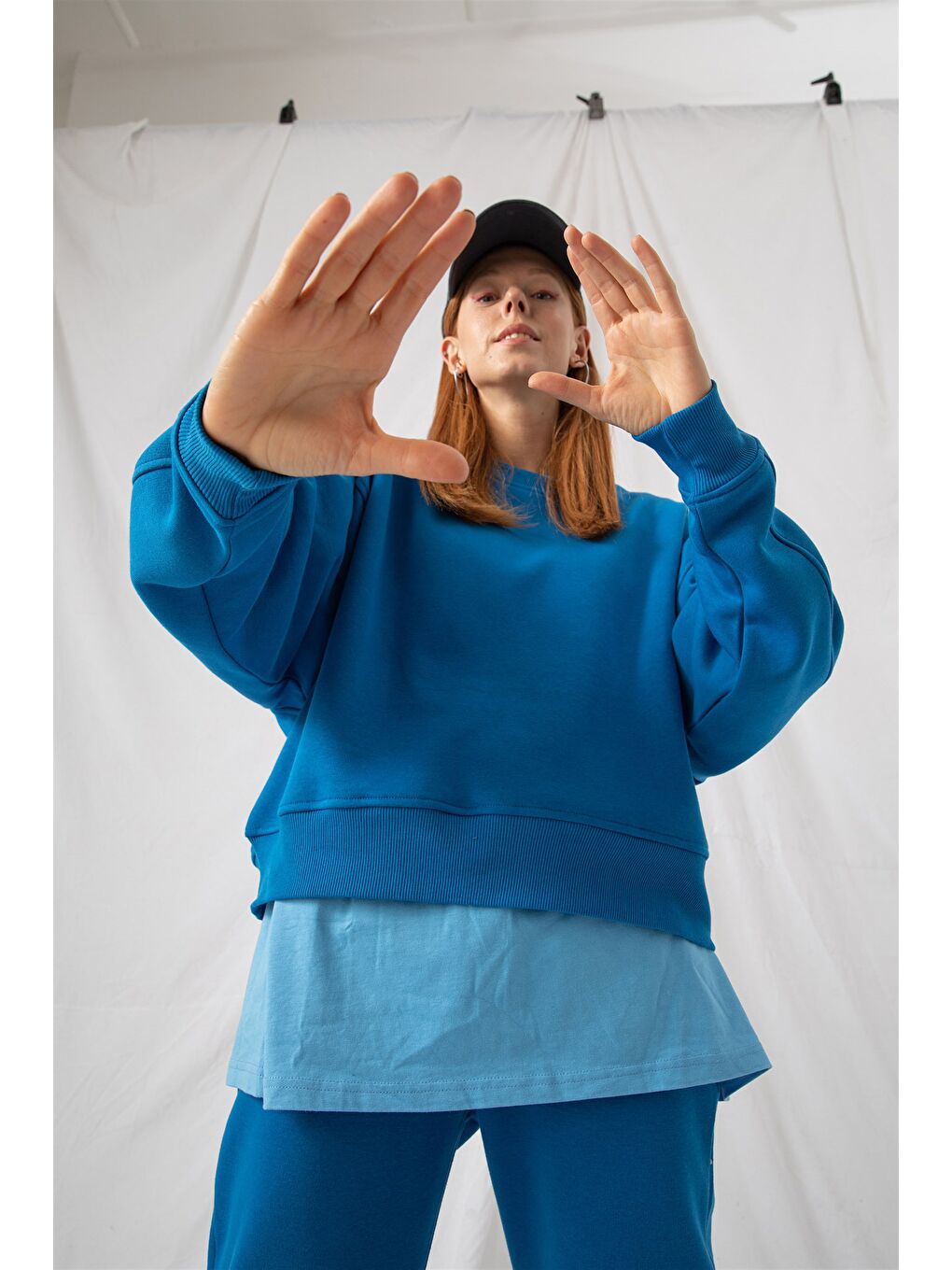 Kadın Vibe Oversize Mavi Sweatshirt-2