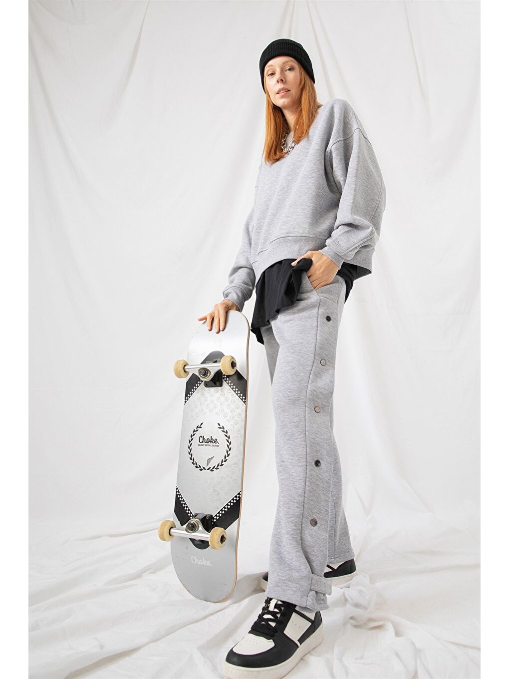 Kadın Vibe Oversize Gri Sweatshirt-3