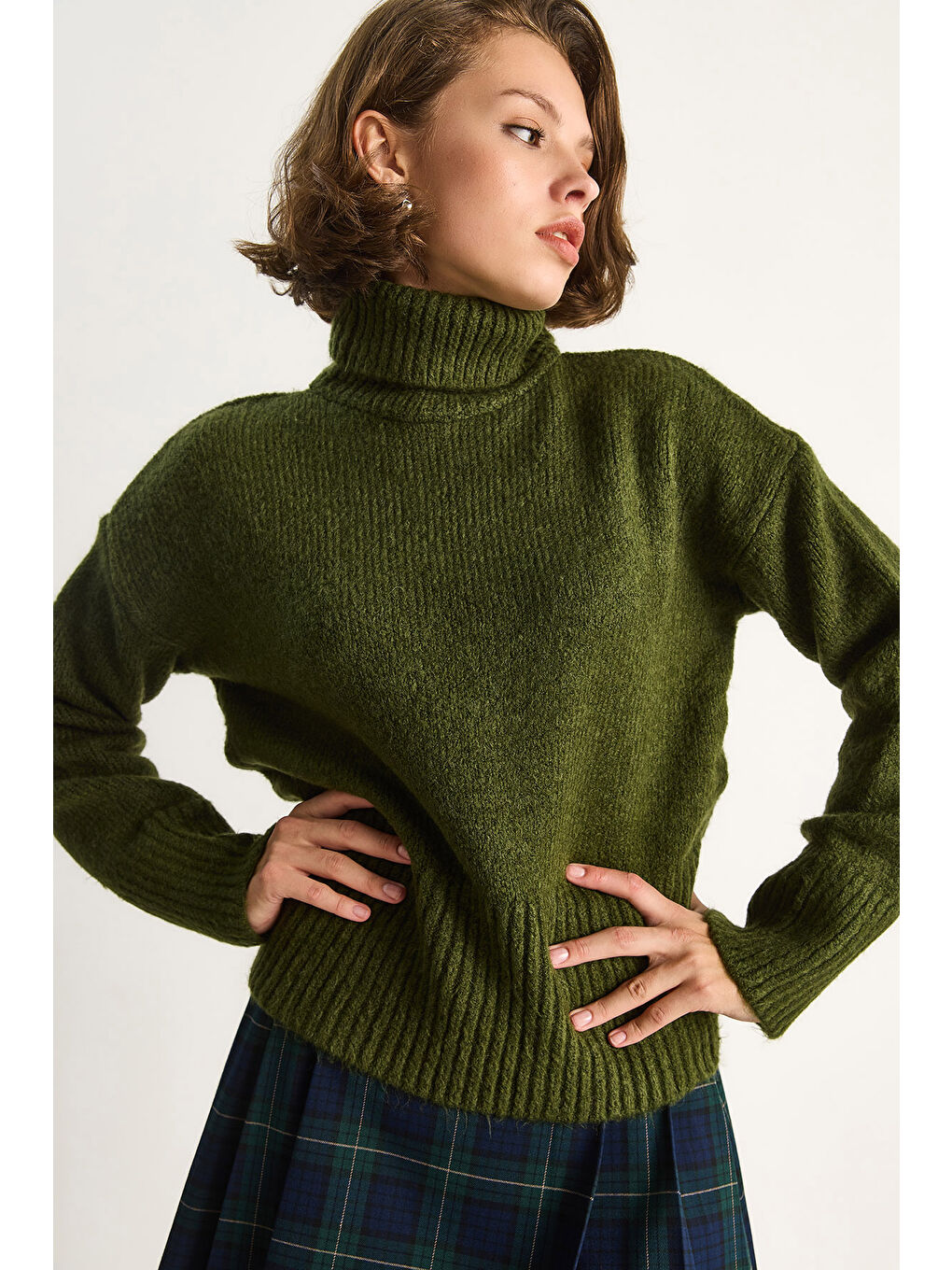 Yeşil Kadın Balıkçı Yaka Kazak-4