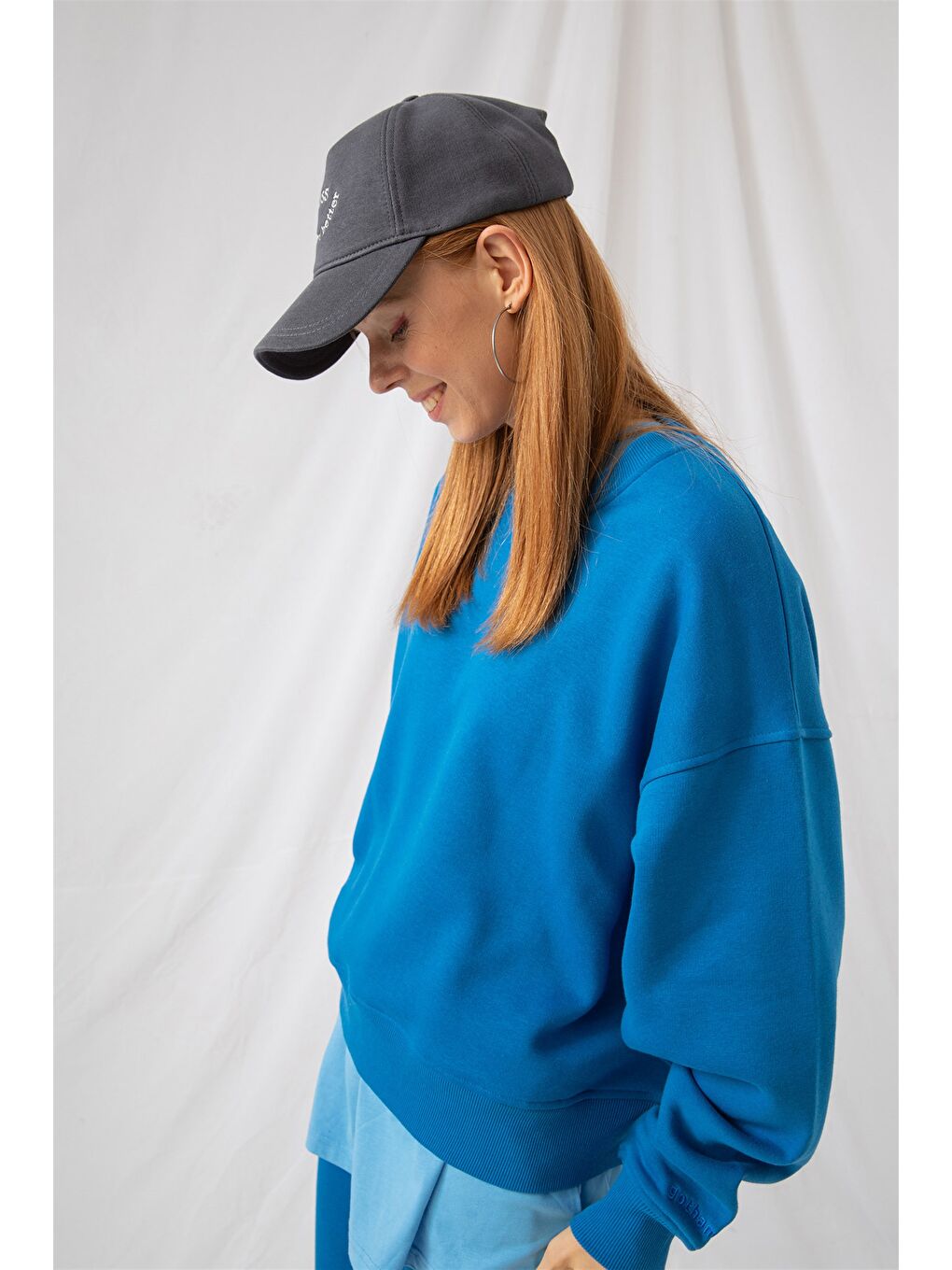 Kadın Vibe Oversize Mavi Sweatshirt-3