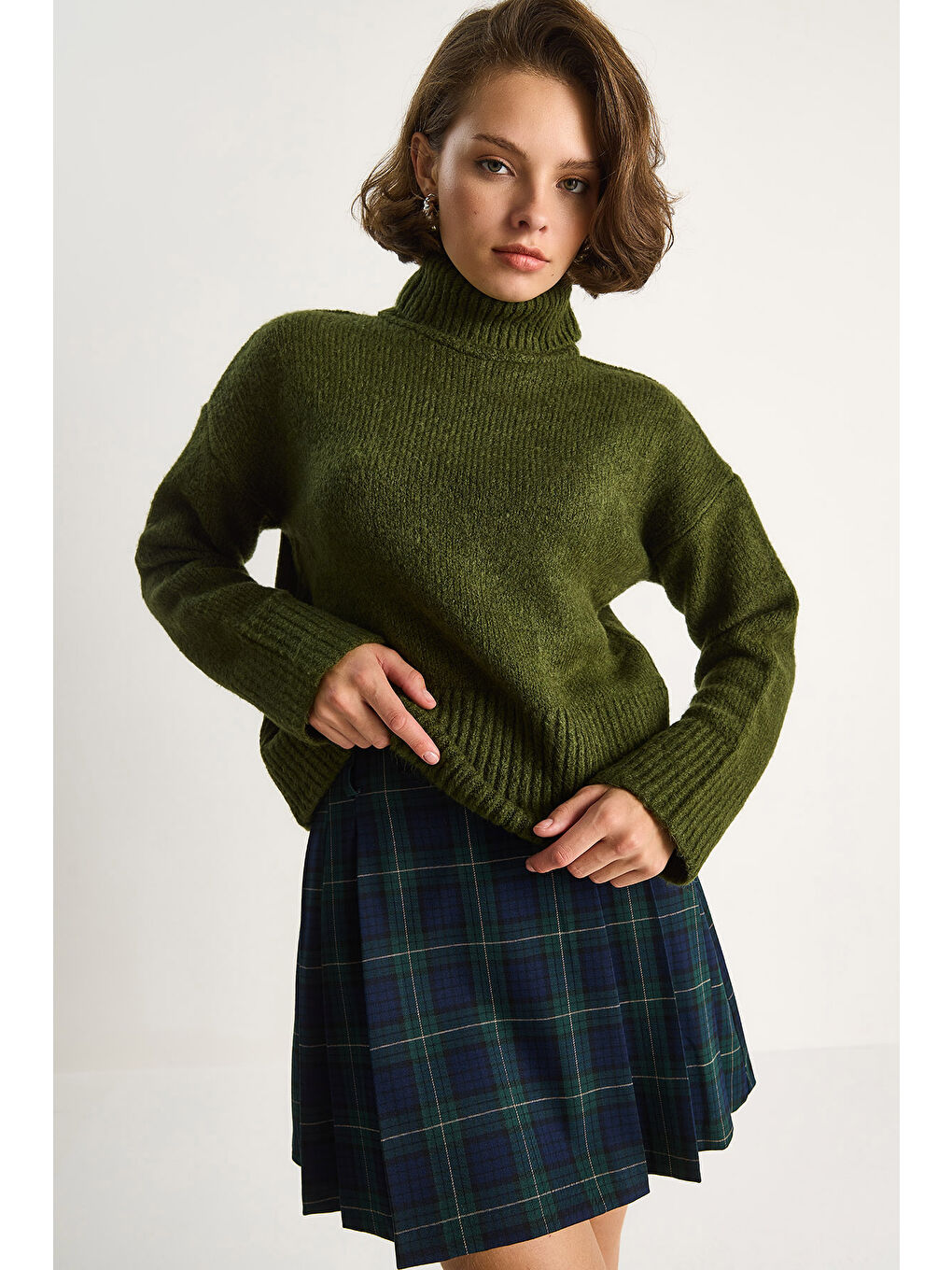 Yeşil Kadın Balıkçı Yaka Kazak-5