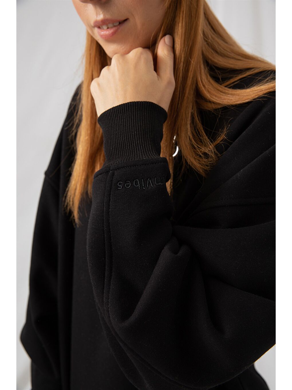 Kadın Vibe Oversize Siyah Sweatshirt-2