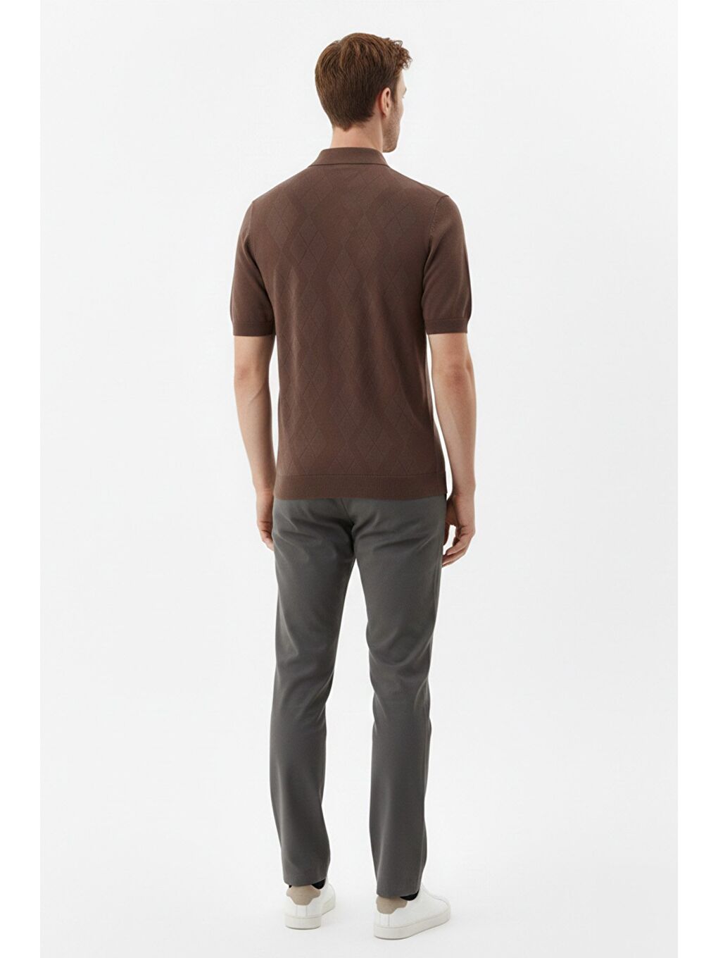 Kahverengi Erkek Kahve Slim Fit %100 Pamuk Desenli Triko Polo Yaka Tişört-3
