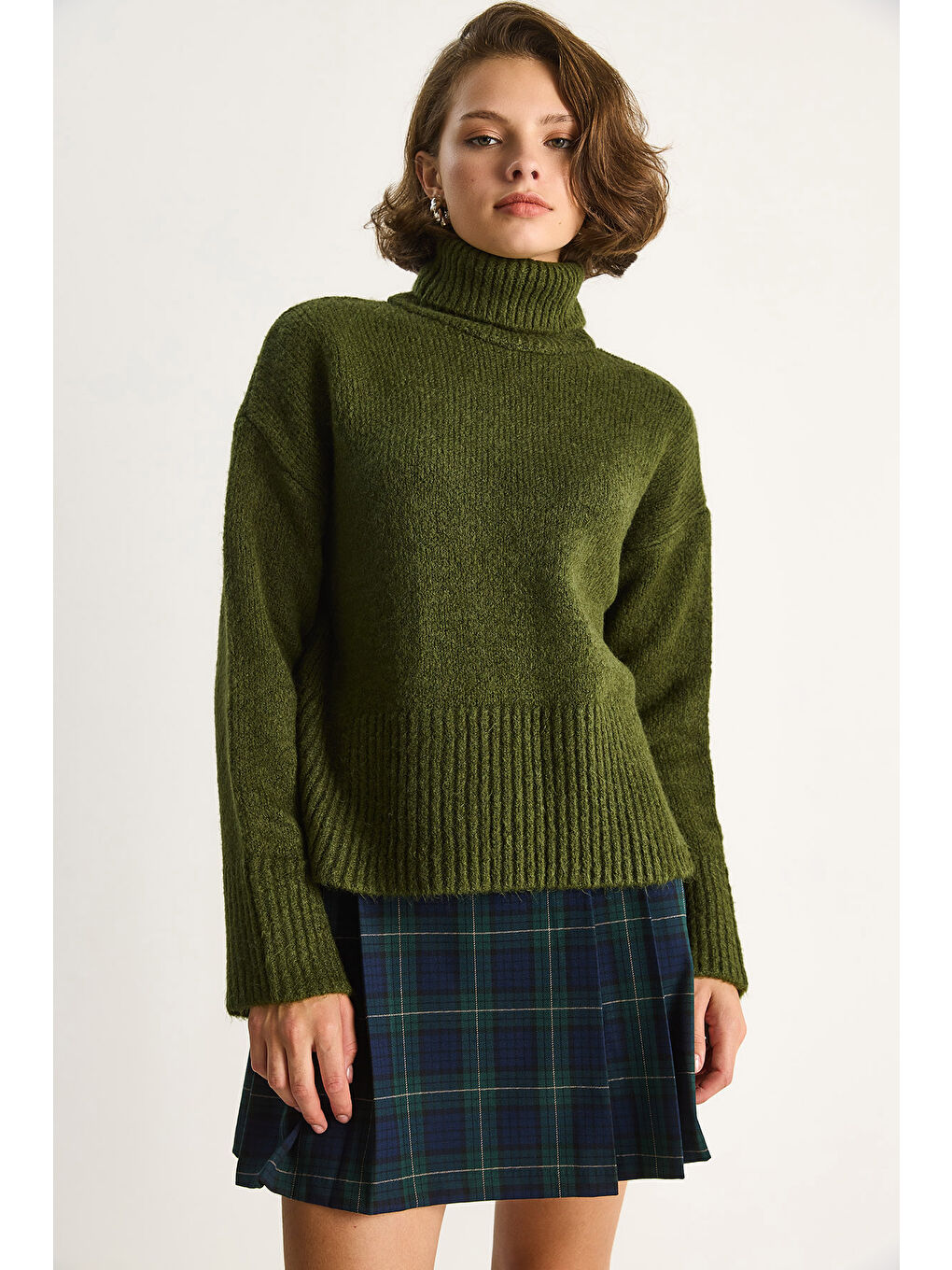 Yeşil Kadın Balıkçı Yaka Kazak-6