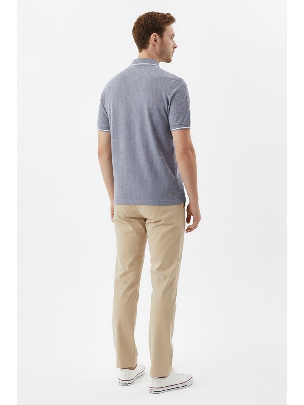 Erkek Gri Slim Fit %100 Pamuk Jakarlı Triko Polo Yaka Tişört-2