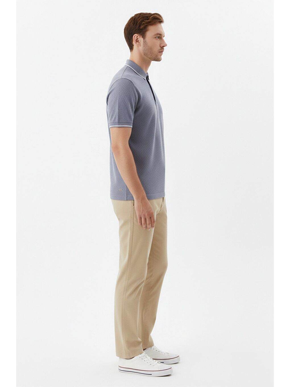 Erkek Gri Slim Fit %100 Pamuk Jakarlı Triko Polo Yaka Tişört-3