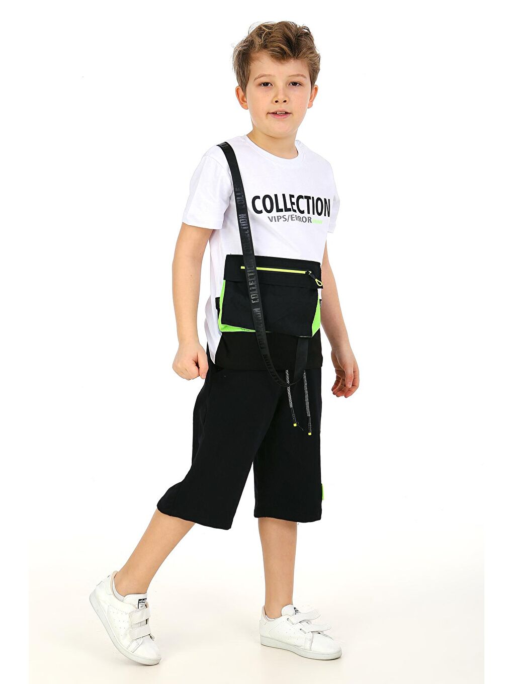 Beyaz Erkek Çocuk Cepli Şortlu Takım 5-9 Yaş 14098