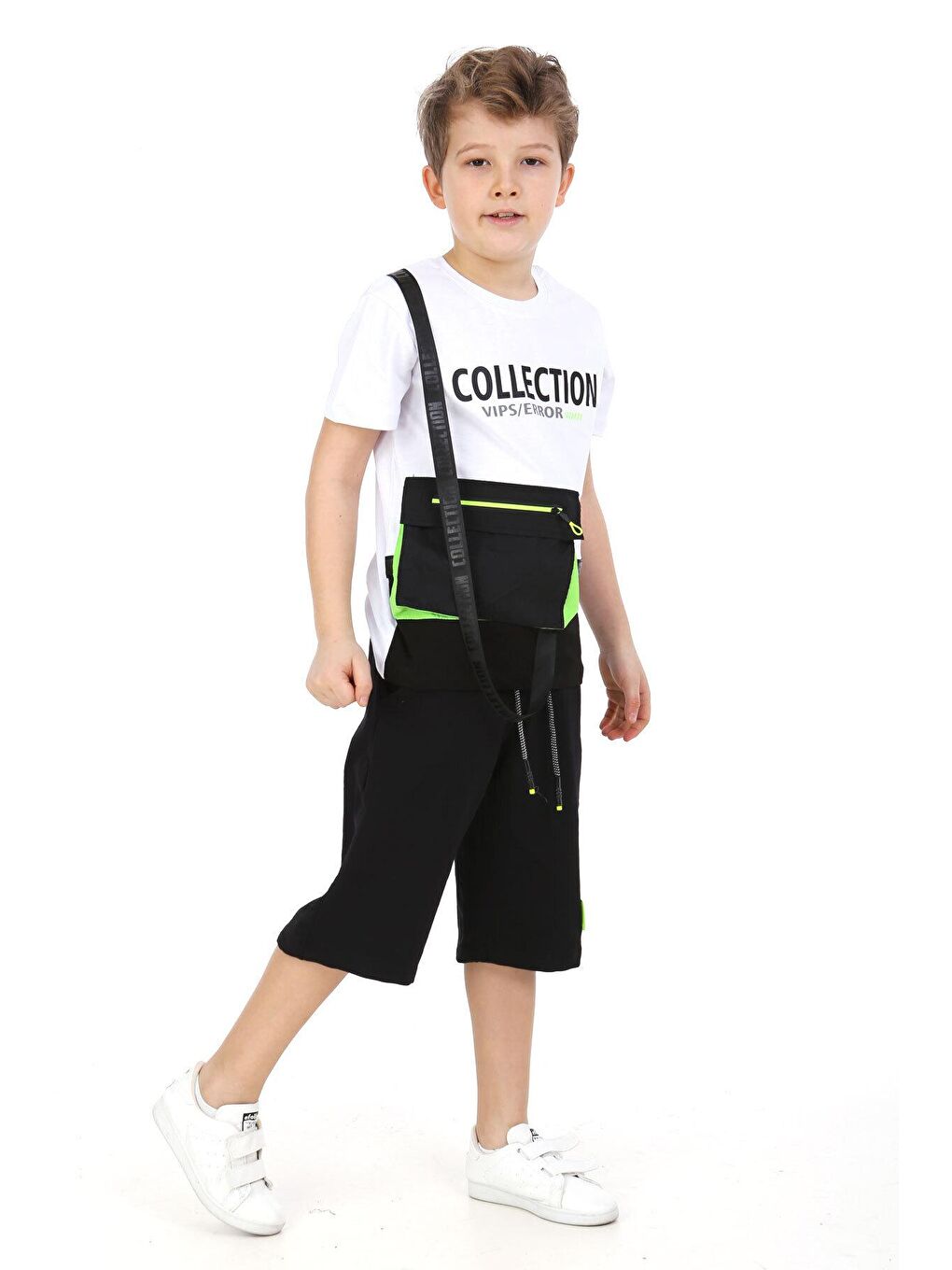 Beyaz Erkek Çocuk Cepli Şortlu Takım 5-9 Yaş 14098-1