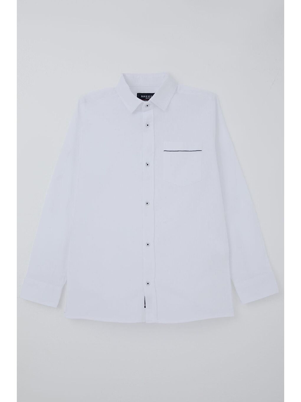 Erkek Çocuk Gömlek Cep Kısmı Kontrast Şerit Detaylı Düğmeli Beyaz (9-14 Yaş)-2