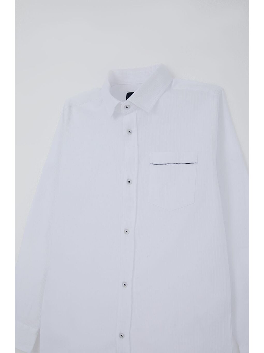 Erkek Çocuk Gömlek Cep Kısmı Kontrast Şerit Detaylı Düğmeli Beyaz (9-14 Yaş)-4