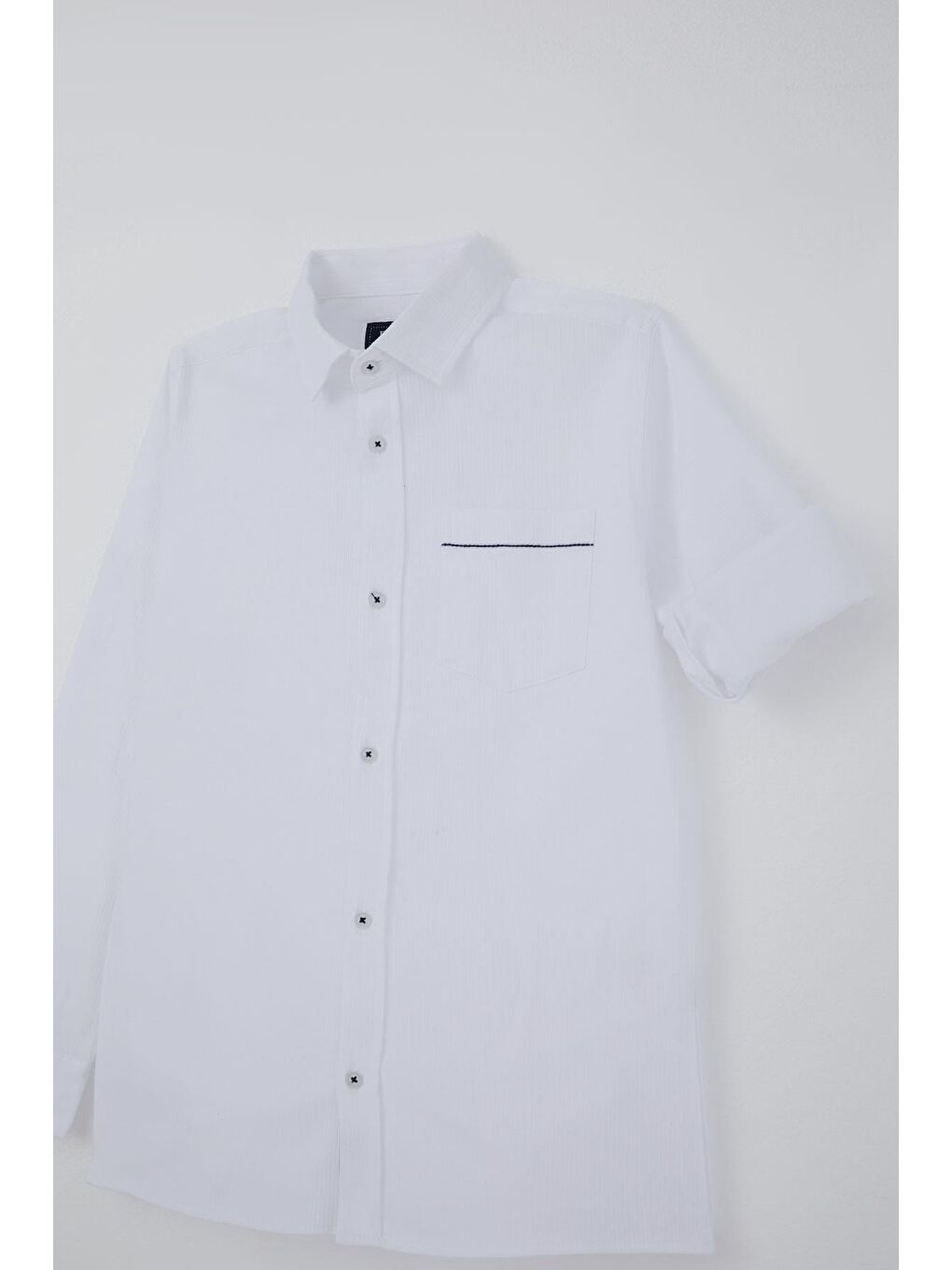 Erkek Çocuk Gömlek Cep Kısmı Kontrast Şerit Detaylı Düğmeli Beyaz (9-14 Yaş)-5