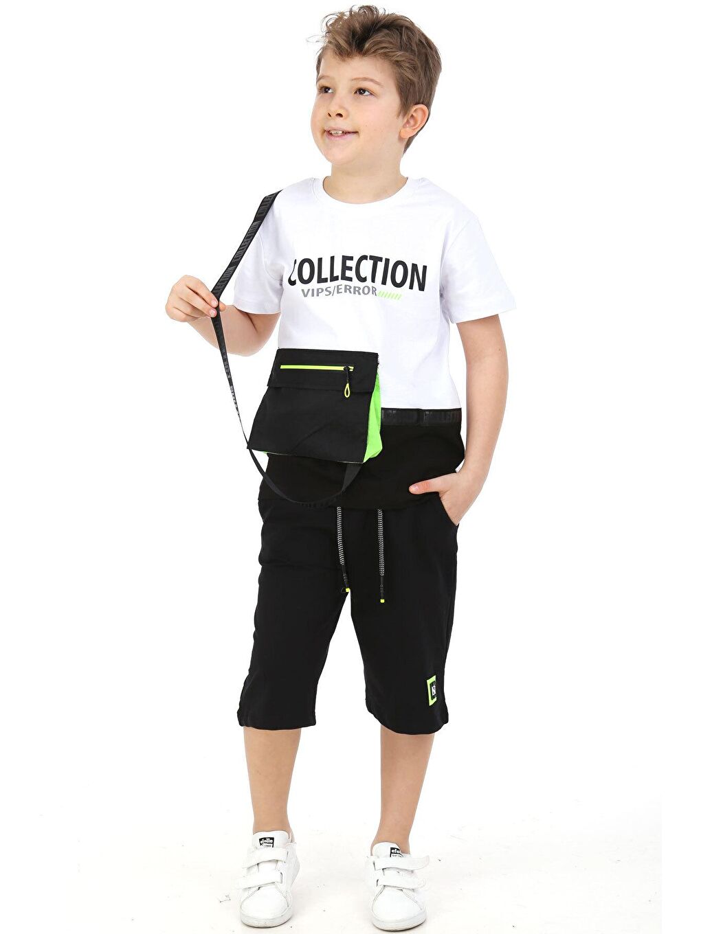 Beyaz Erkek Çocuk Cepli Şortlu Takım 5-9 Yaş 14098-2