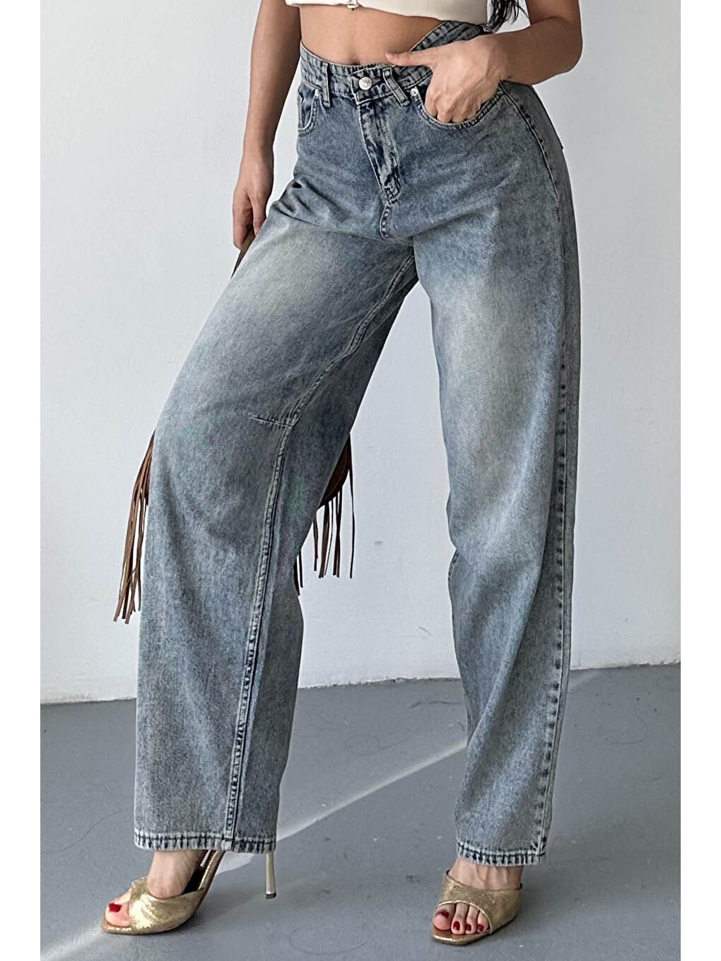 Kahverengi Tokalı Baggy Jean Pantolon Kahve - 27297-2