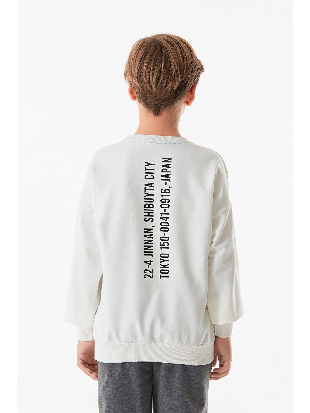 Fullamoda Ekru Önü Ve Arkası Baskılı Bisiklet Yaka Erkek Çocuk  Sweatshirt - 3