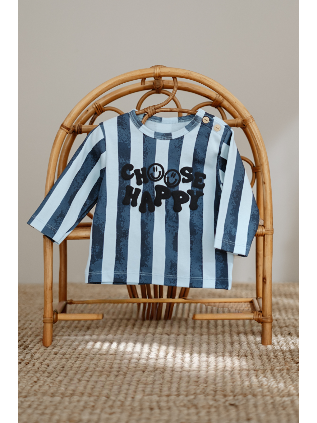 Mavi Choose Happy Baskılı Düğme Detaylı Bebek Üst-1