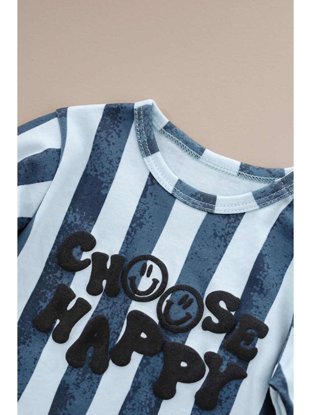 Mavi Choose Happy Baskılı Düğme Detaylı Bebek Üst-3