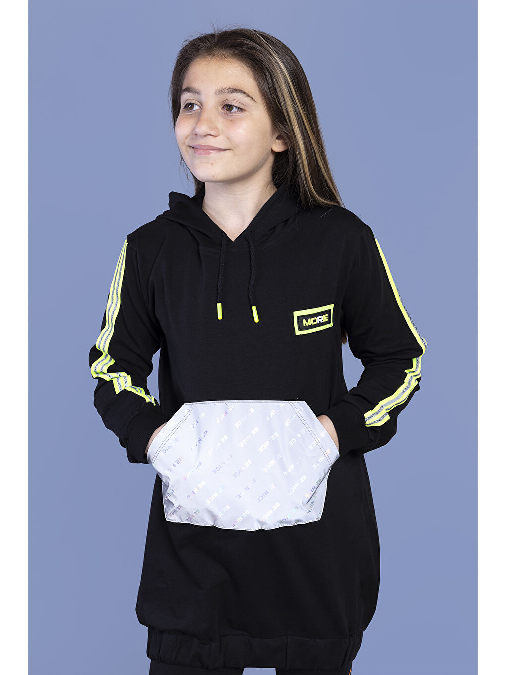 Toontoykids Sarı Kız Çocuk Kanguru Cepli Reflektör Detaylı Sweatshirt