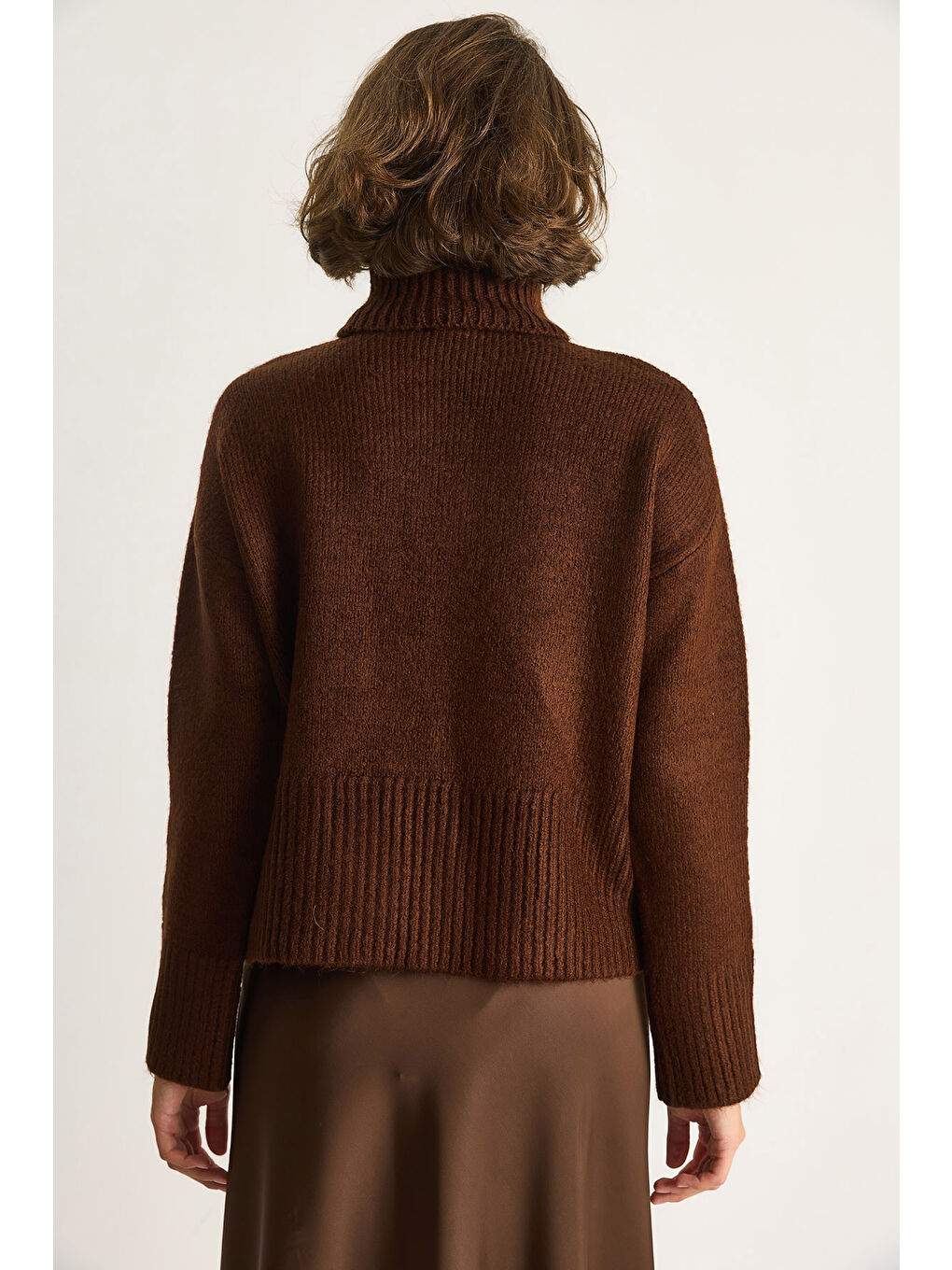 Kahverengi Kadın Balıkçı Yaka Kazak-6