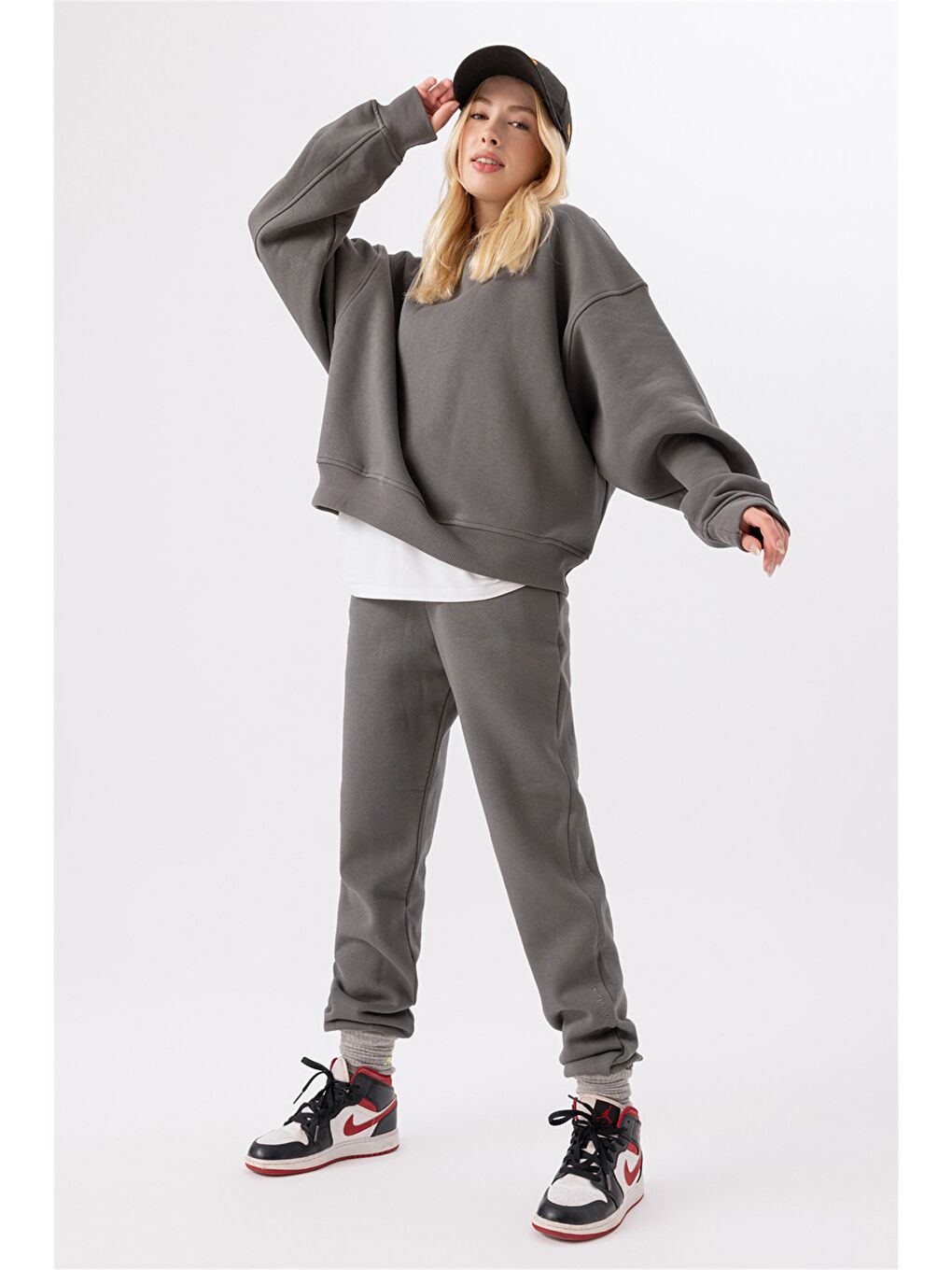 Kadın Vibe Oversize Antrasit Sweatshirt-1