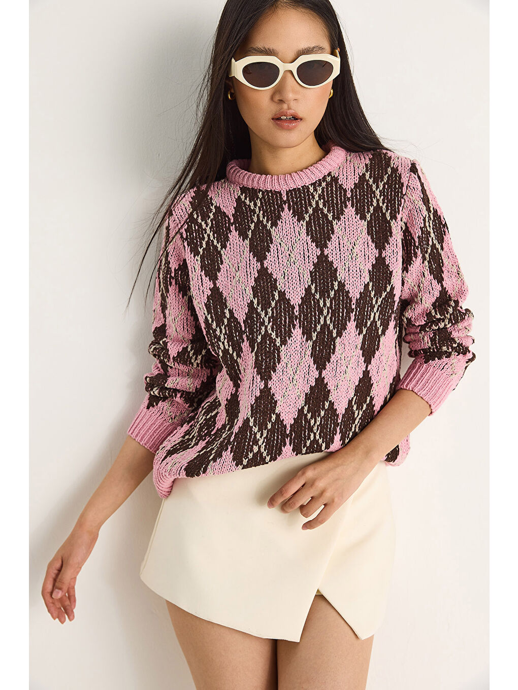 Pembe Kadın Baklavalı Kazak-1