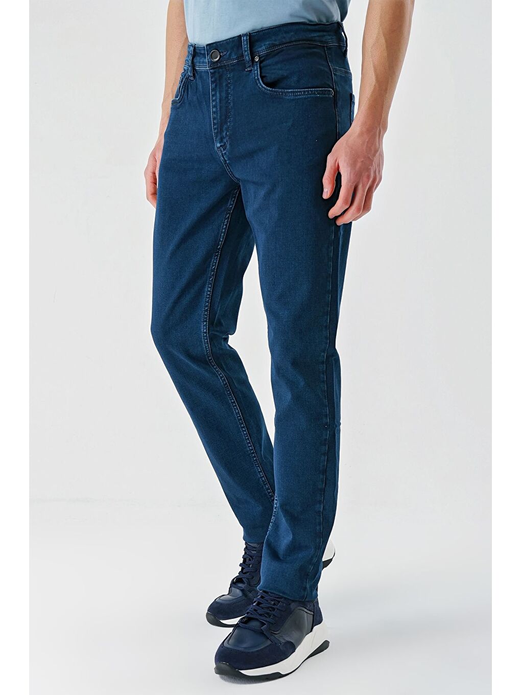 İndigo Mavi Gabardin Pamuklu 5 Cepli Slim Fit Dar Kesim Casual Denim Pantolon 1023240155
