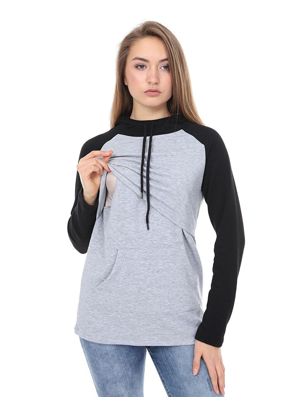 Luvmabelly Siyah Kapu¨şonlu Kadın Emzirme Sweatshirt