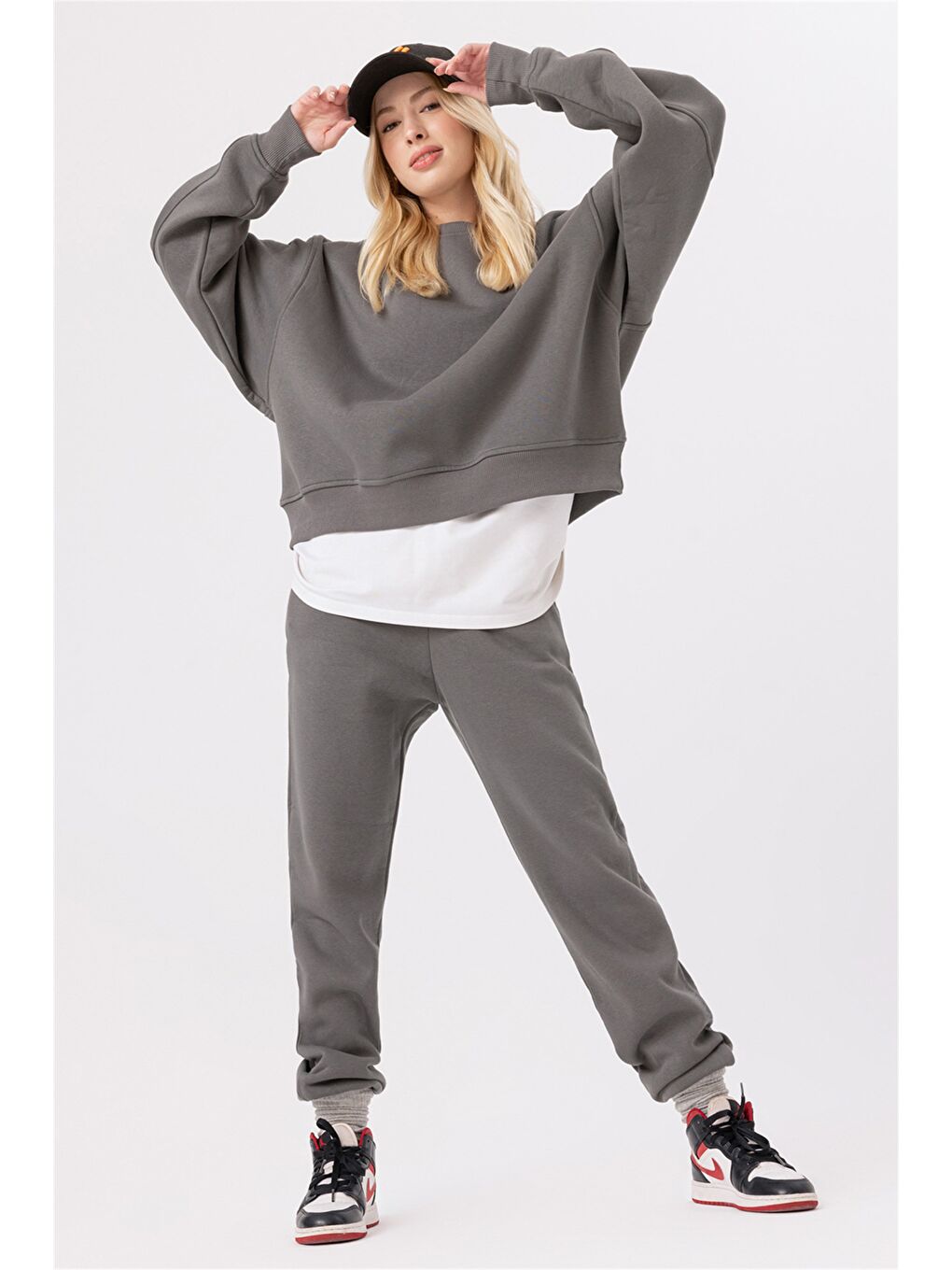 Kadın Vibe Oversize Antrasit Sweatshirt-3
