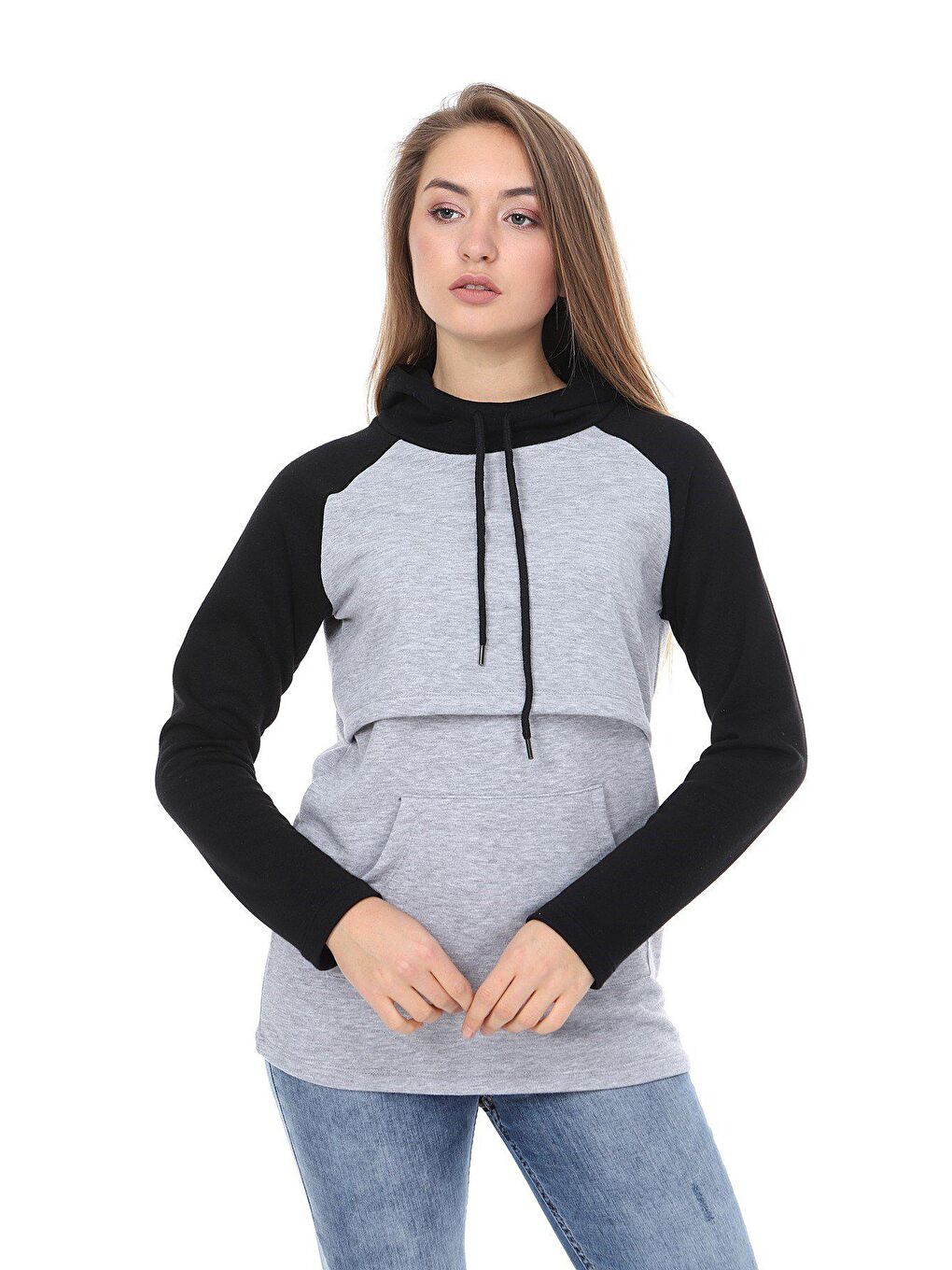 Luvmabelly Siyah Kapu¨şonlu Kadın Emzirme Sweatshirt - 1