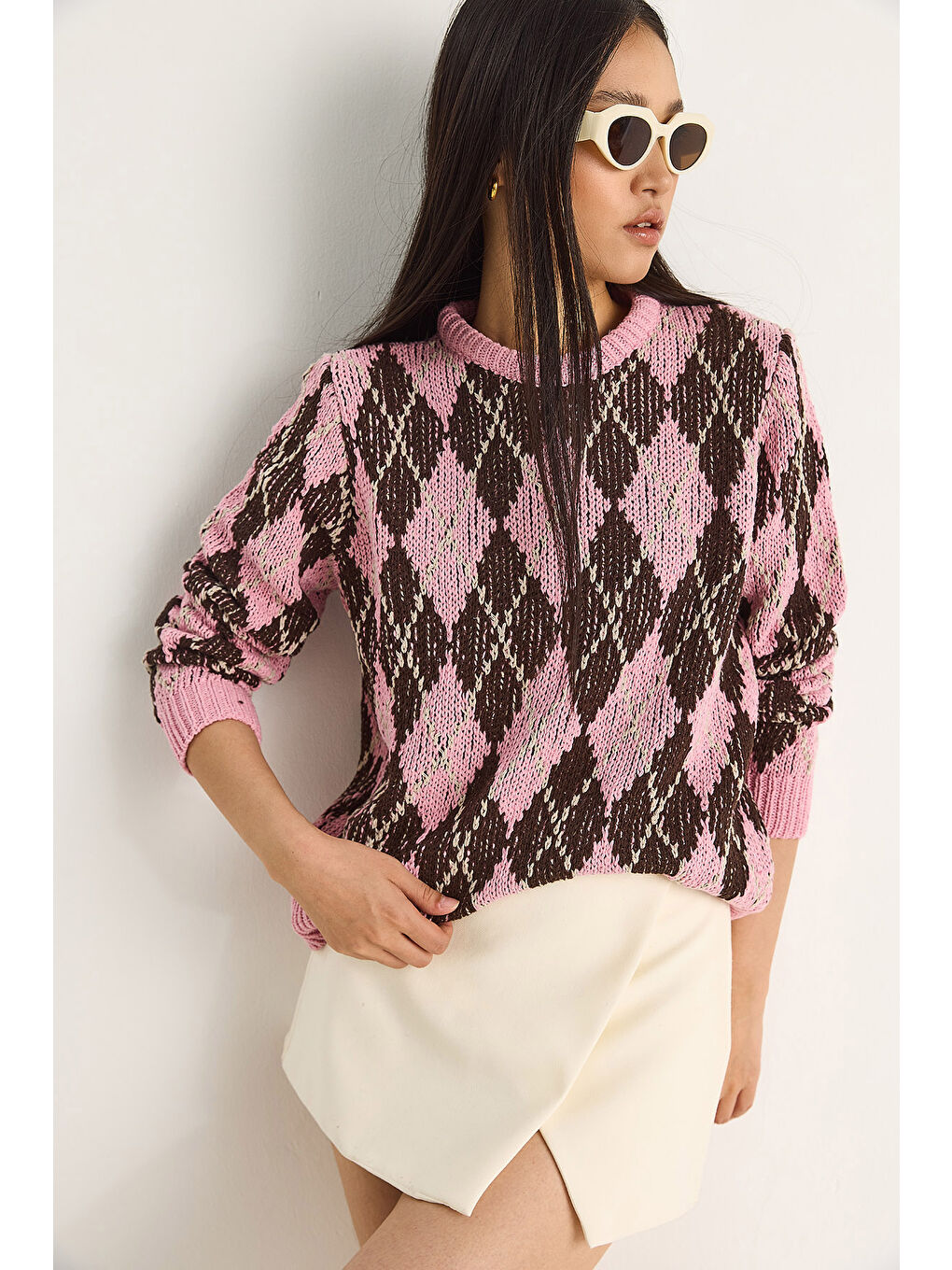 Pembe Kadın Baklavalı Kazak-3