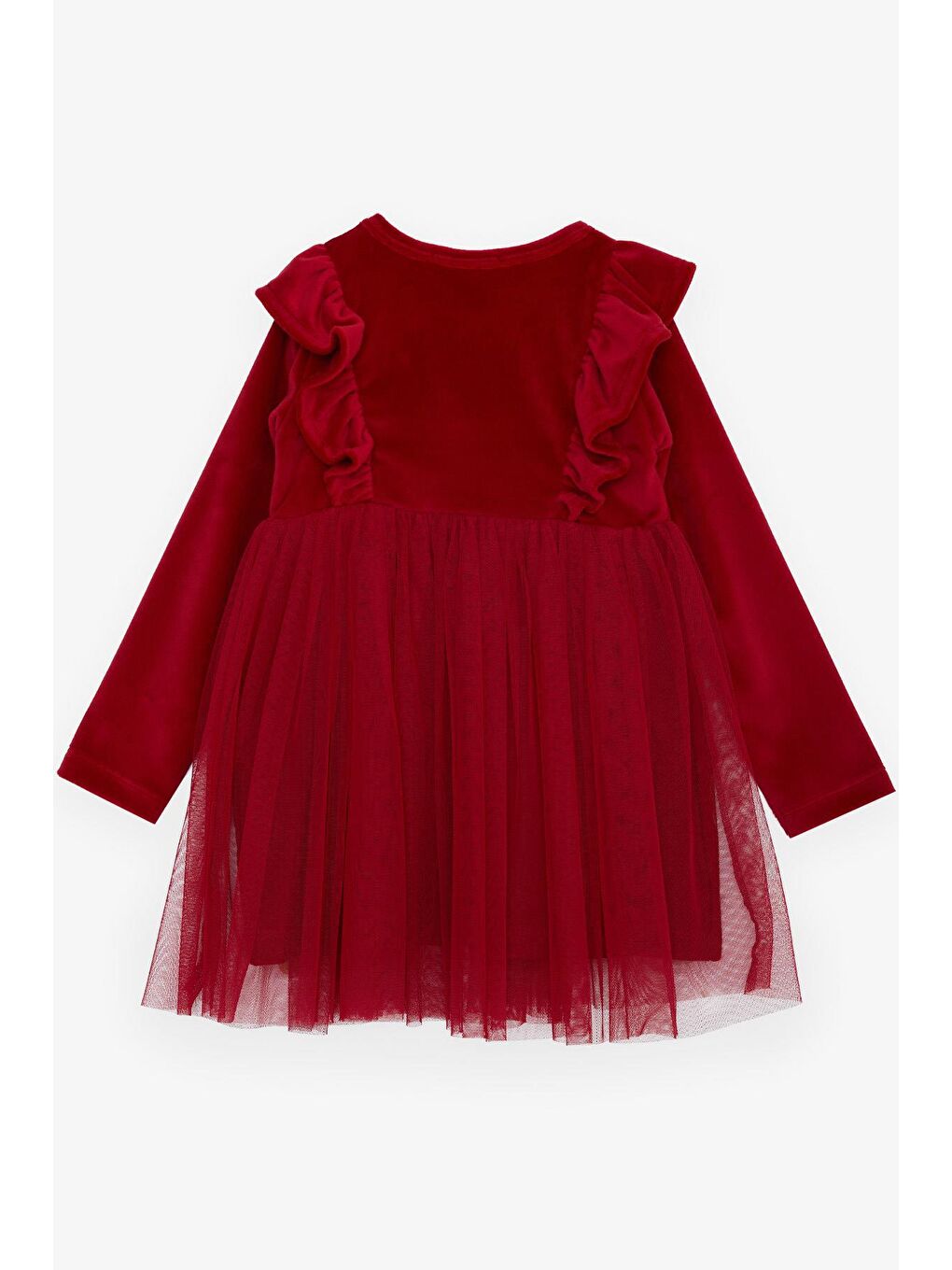 Kız Çocuk Elbise Kadife Fiyonklu Tüllü Kırmızı (3-8 Yaş)-1