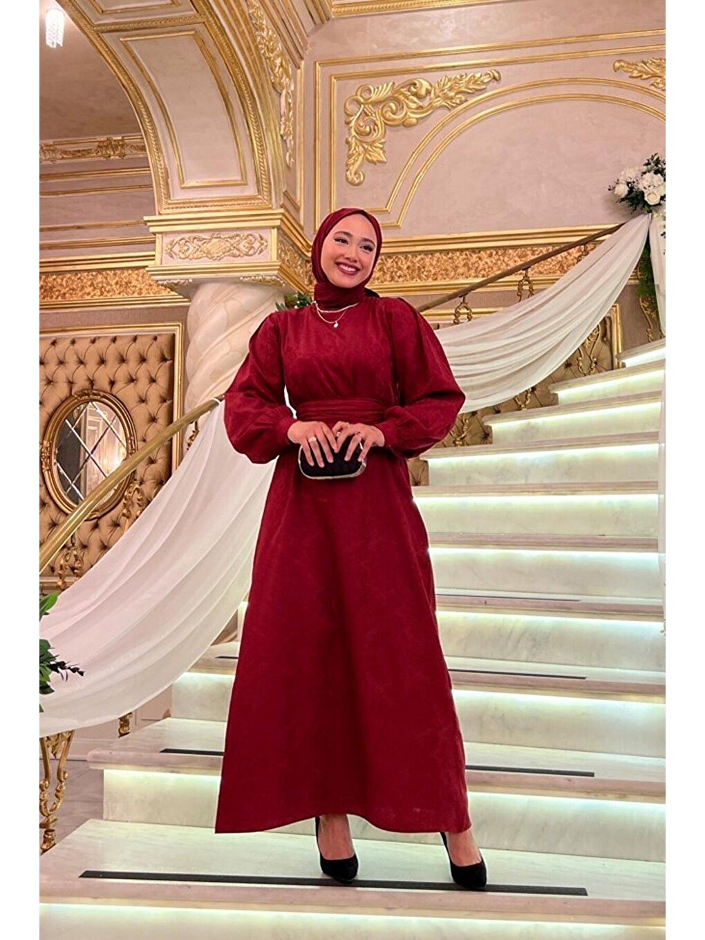 Bordo Jakarlı Abiye