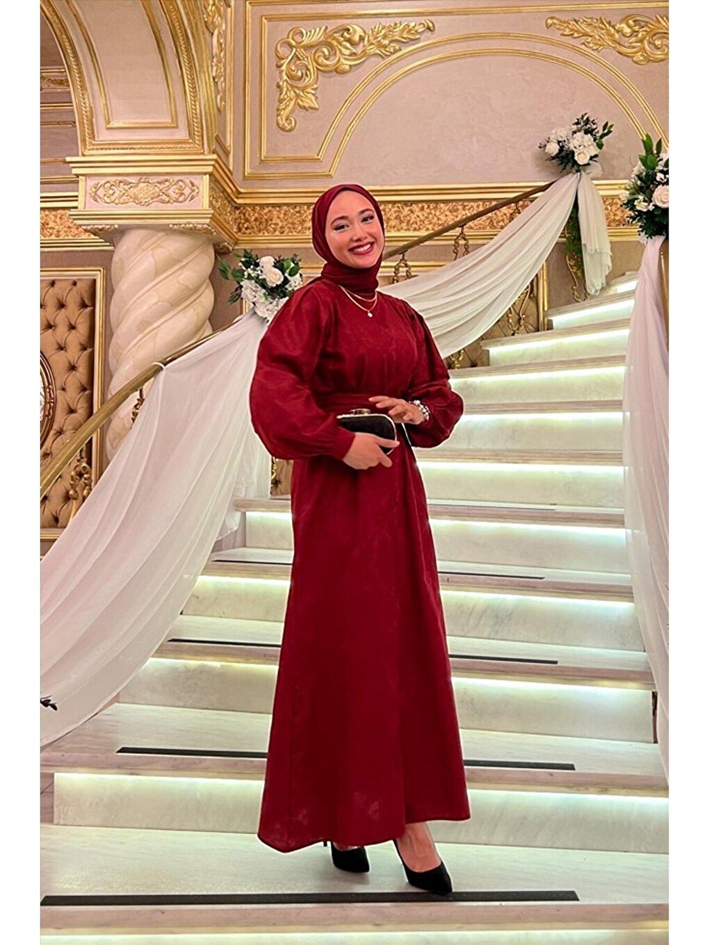 Bordo Jakarlı Abiye-1