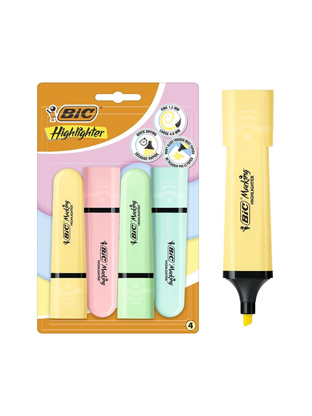 Bic Karışık Asorti Marking Flat Pastel Fosforlu Kalem 4 Lü