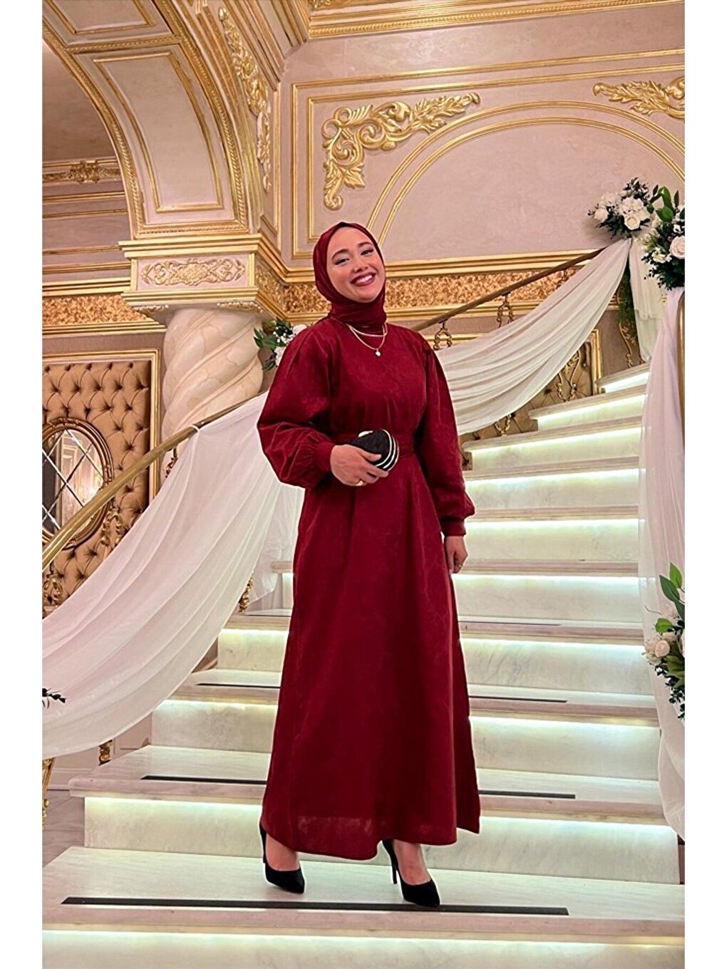 Bordo Jakarlı Abiye-2