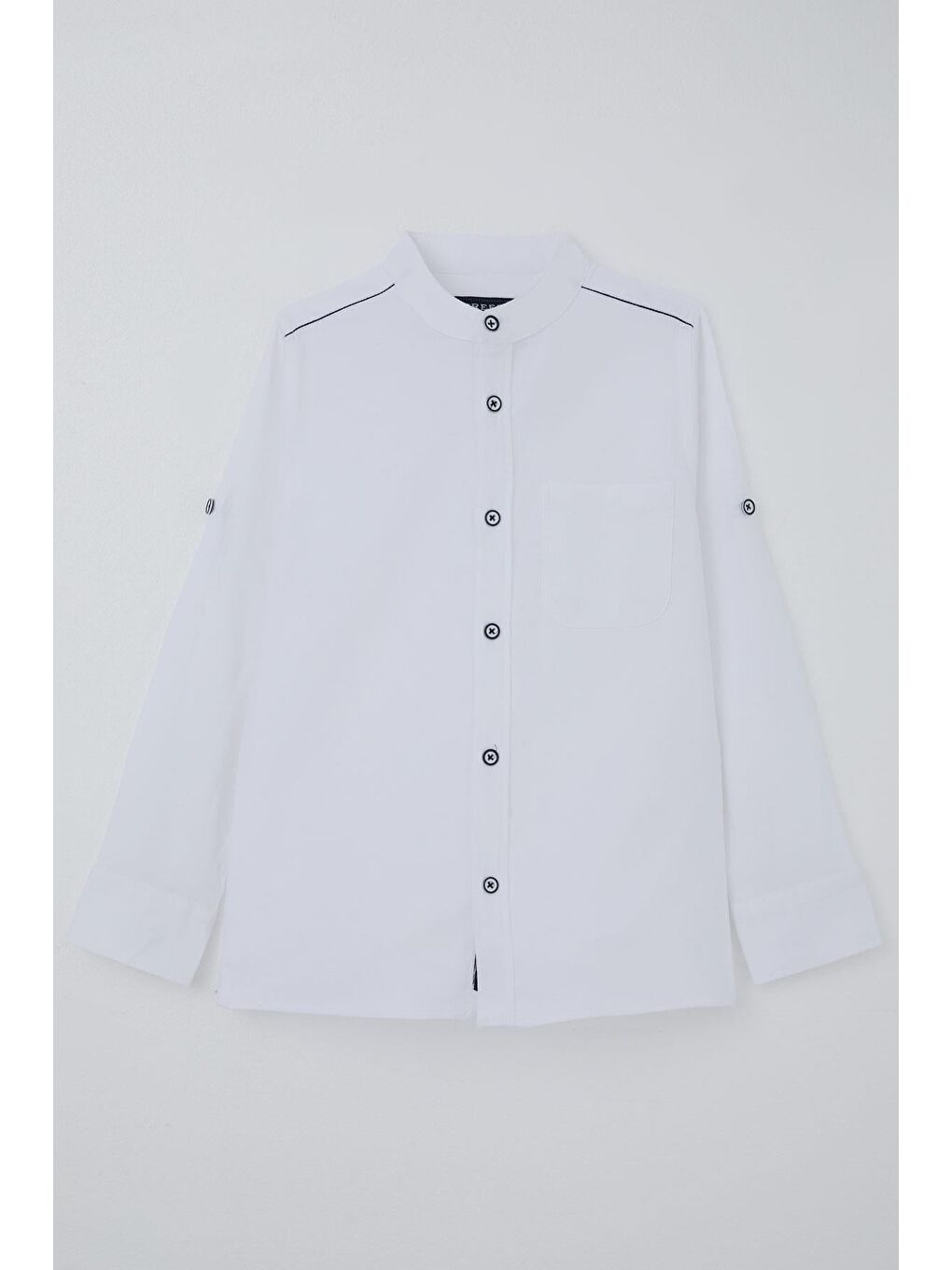 Erkek Çocuk Gömlek Omuz Kısmı Kontrast Şerit Detaylı Cepli Ekru (4-8 Yaş)-1