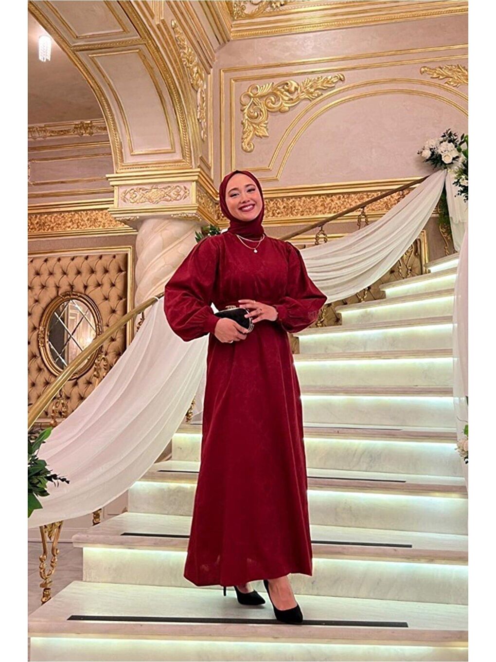 Bordo Jakarlı Abiye-3