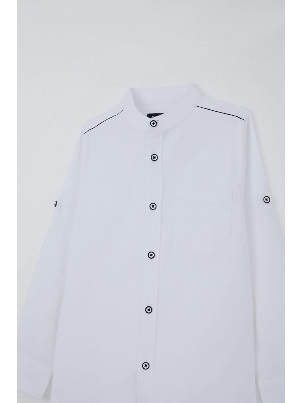 Erkek Çocuk Gömlek Omuz Kısmı Kontrast Şerit Detaylı Cepli Ekru (4-8 Yaş)-3