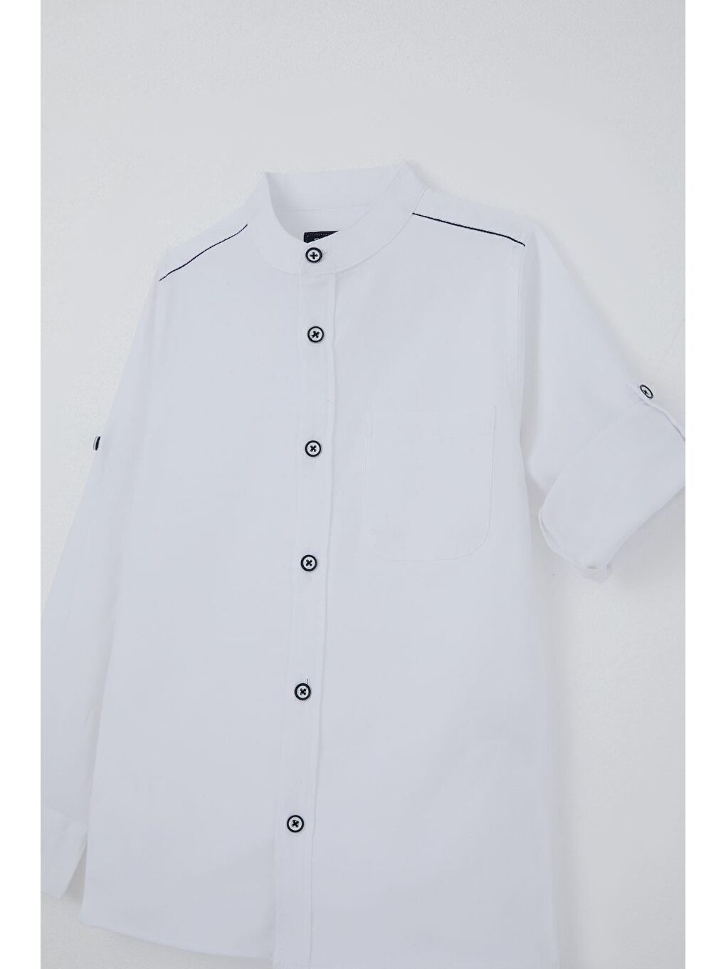 Erkek Çocuk Gömlek Omuz Kısmı Kontrast Şerit Detaylı Cepli Ekru (4-8 Yaş)-4