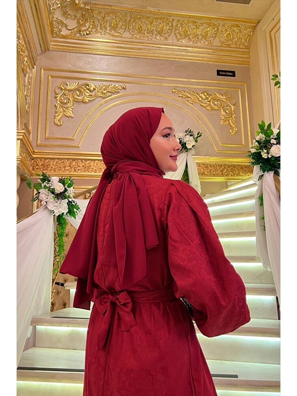 Bordo Jakarlı Abiye-5