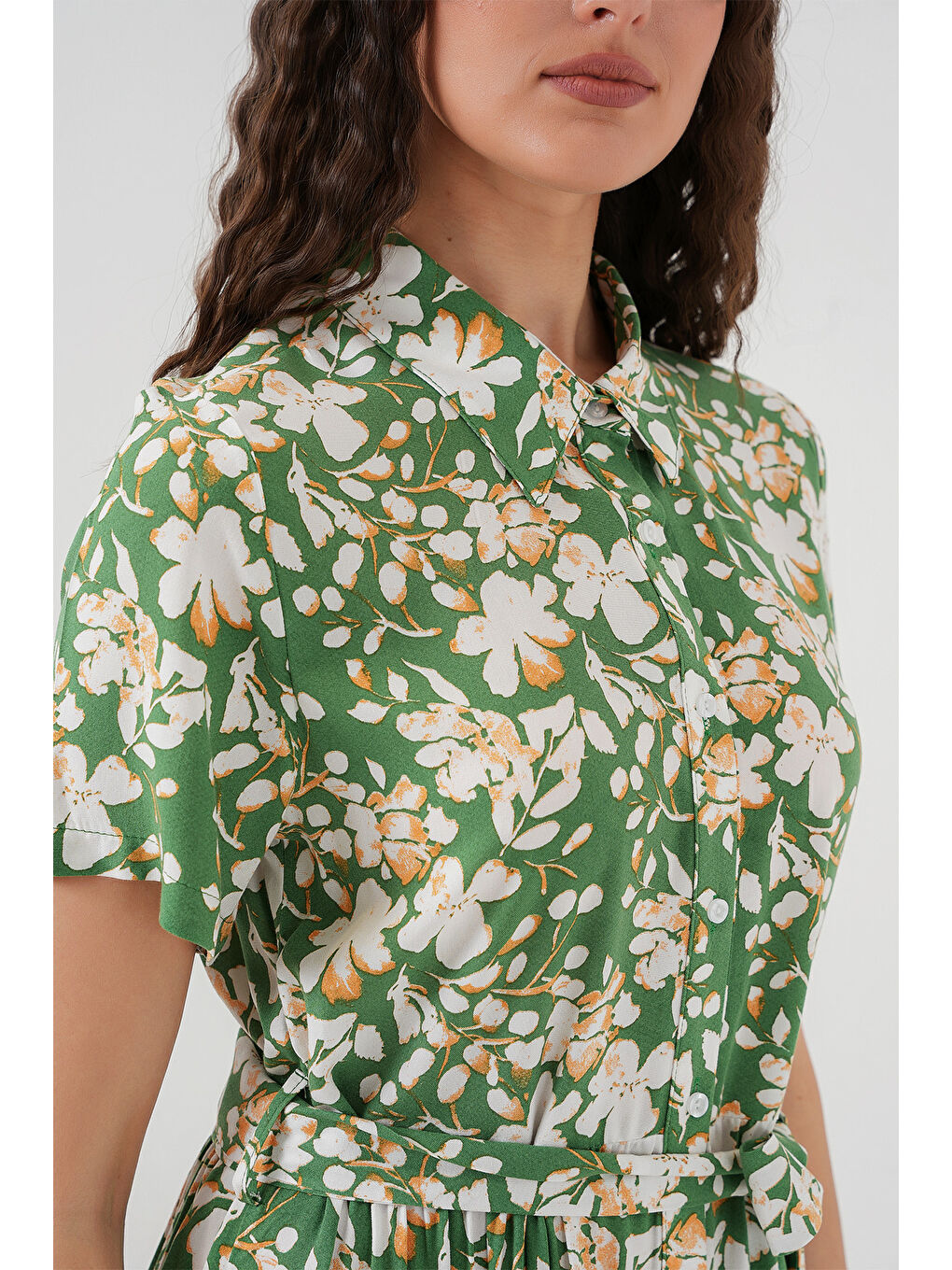 2191 Kısa Kol Desenli Elbise - A.Yeşil-4