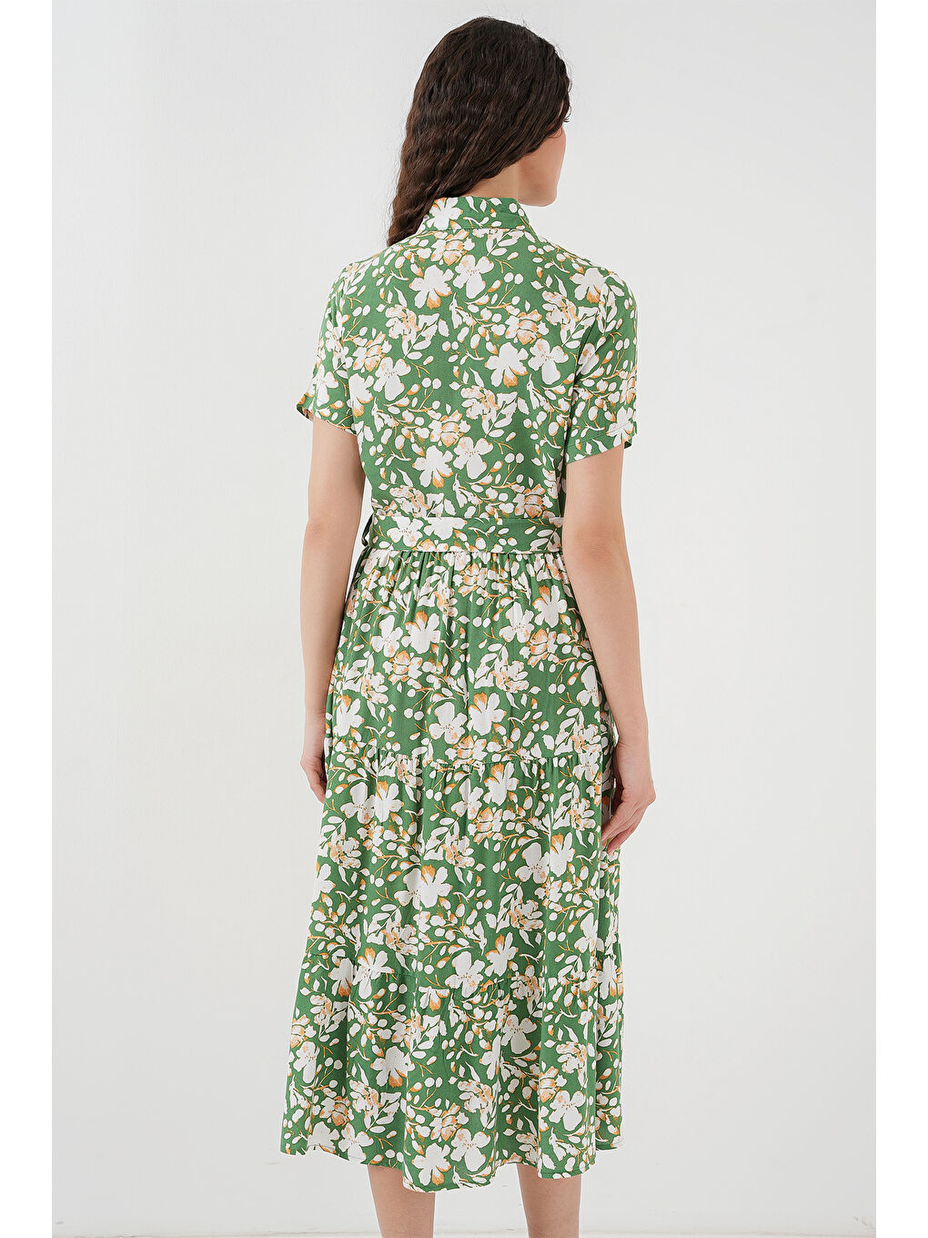 2191 Kısa Kol Desenli Elbise - A.Yeşil-5