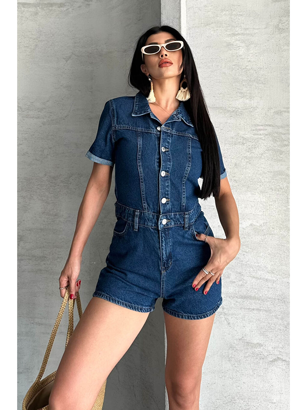 Kısa Şortlu Salopet Koyu Mavi - 27295