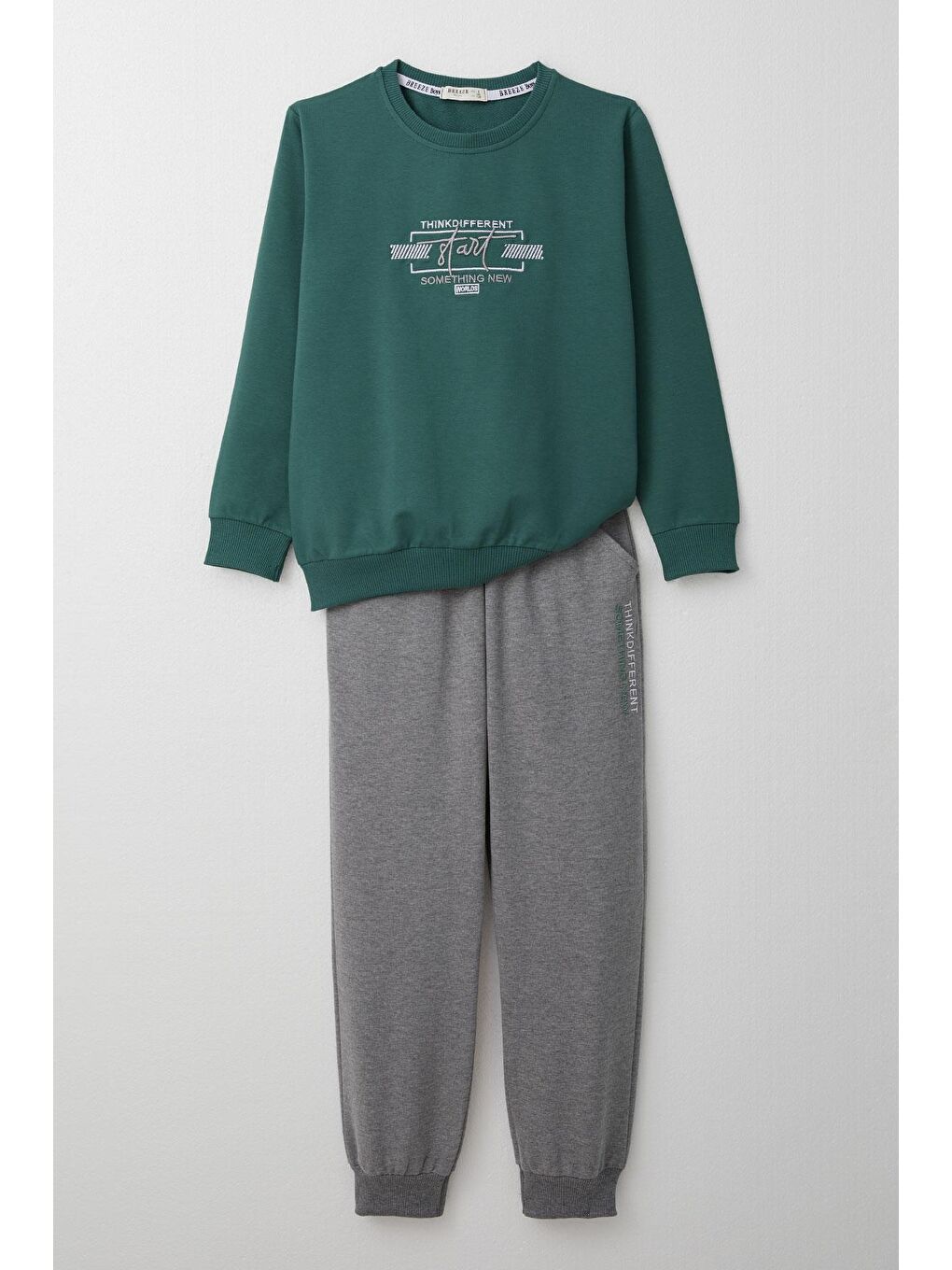 Erkek Çocuk Eşofman Takım Yazı Nakışlı Petrol Yeşili (5-10 Yaş)