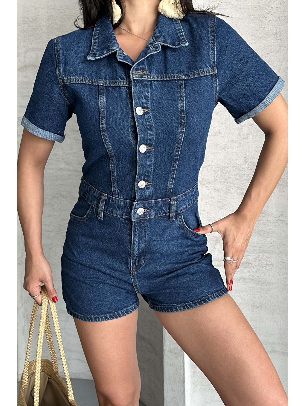 Kısa Şortlu Salopet Koyu Mavi - 27295-1