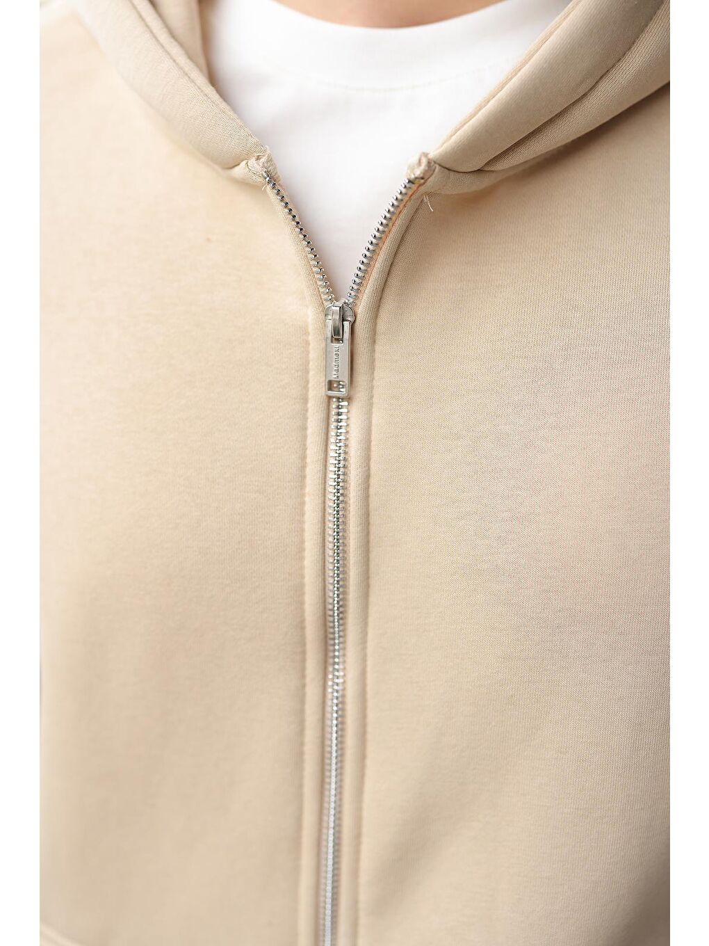 Bej Fermuarlı Kapüşonlu Erkek Hırka E7174-2