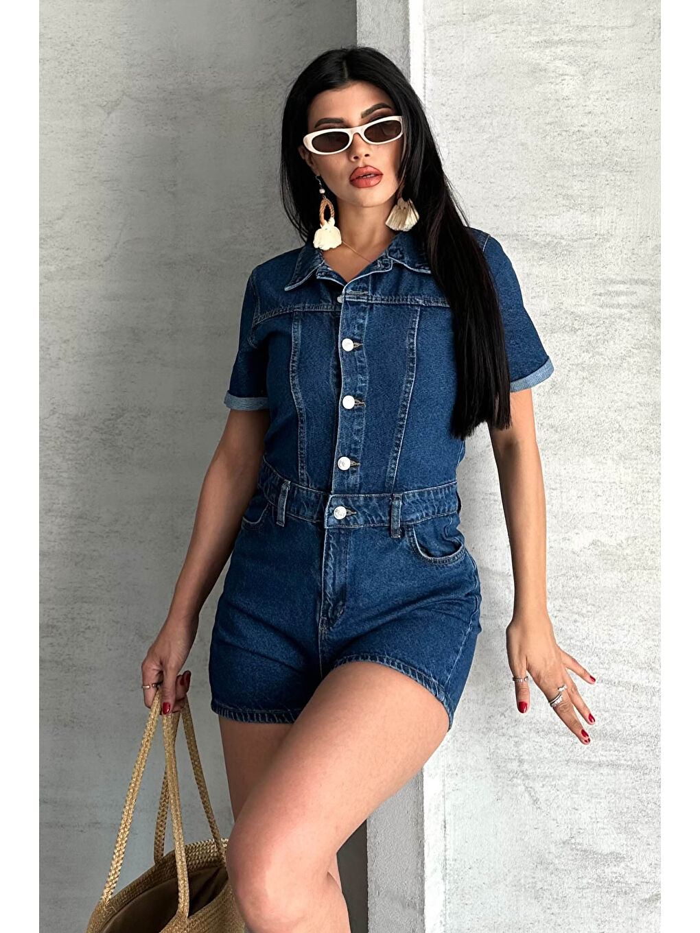 Kısa Şortlu Salopet Koyu Mavi - 27295-2